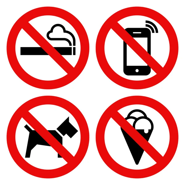 No smoking, No cell phone, No dogs and No eating prohibited sign — Stock Illustration No smoking, No cell phone, No dogs and No eating prohibited sign Stock Vector