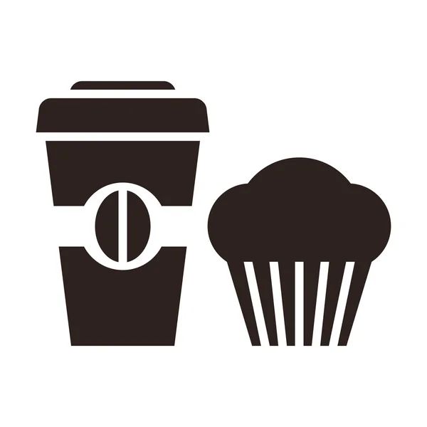 Muffin y café para llevar icono — Vector de stock