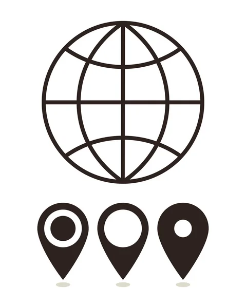 Globo y mapa pin iconos — Archivo Imágenes Vectoriales