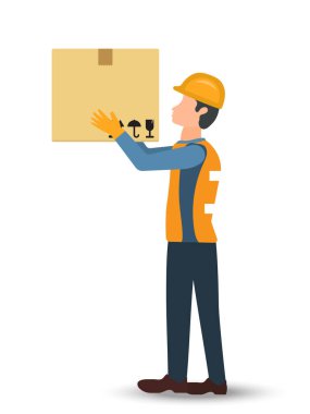 Warehouse workers carrying boxes. Flat vector illustration