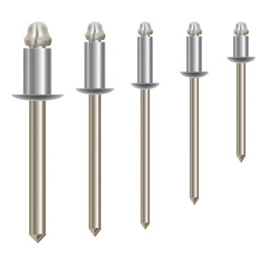 Beyaz arka planda Flange Alüminyum Kör Perçin Otomatik Fişi. Açık Uç Dekoratör Patlayan Perçin Çekirdeğini Çiviledi Perçin Kavrama Panjını. Vektör illüstrasyonu EPS 10.