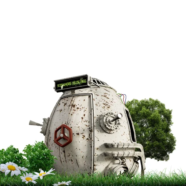 Time machine on green grass — Stock Photo, Image