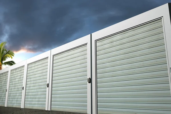 Storage units boxes photographed at sunset — Stock Photo, Image