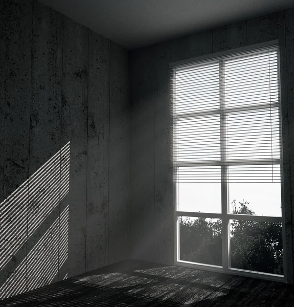 Fenêtre blanche dans une pièce en béton — Photo