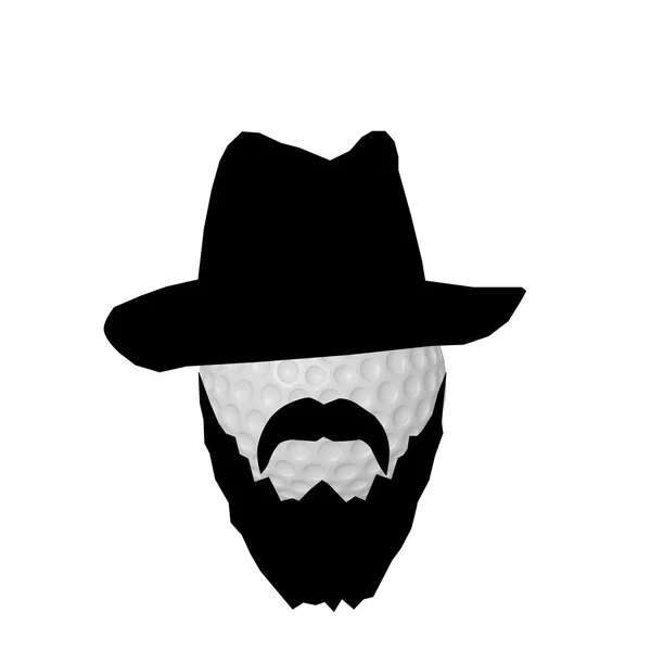 Illustration 3D d'une balle de golf avec barbe noire et chapeau de gangster — Photo