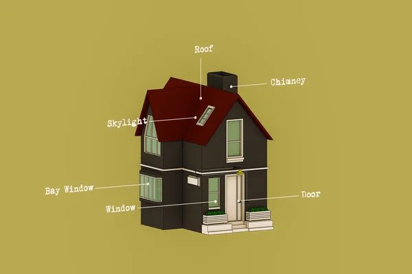 3D-Illustration eines einfach skizzierten Hauses — Stockfoto