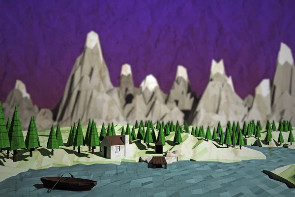 3d illustration of a low poly landscape — Stock Photo, Image