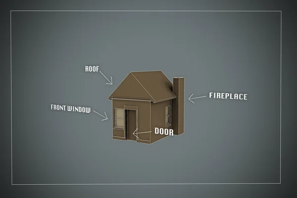 3D illustration av ett enkelt skissade hus — Stockfoto