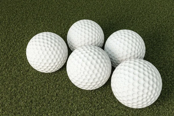 3d illustration of golf balls on green grass — Stock Photo, Image