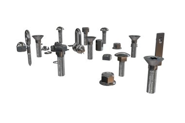 Beyaz arka plan üzerinde izole donanım şeyler 3D çizimi