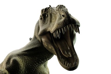 Beyaz arka plan üzerinde izole bir Tyrannosaurus rex 3D çizimi