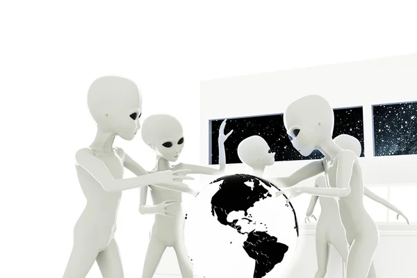 3D-Illustration von grauen Aliens isoliert auf weißem Hintergrund — Stockfoto