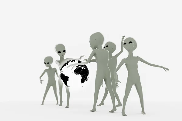 흰색 배경에 고립 된 외계인의 그룹의 3d 그림 — 스톡 사진