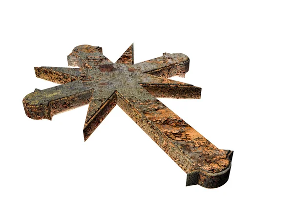 3d ilustración de una cruz oxidada aislada sobre fondo blanco —  Fotos de Stock
