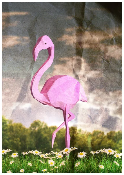 3D-Illustration eines Flamingo-Vogels low poly — Stockfoto