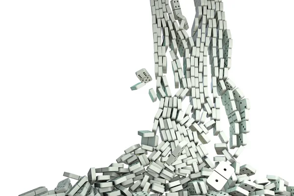 Ilustração 3d de peças de dominó que caem em um piso branco — Fotografia de Stock