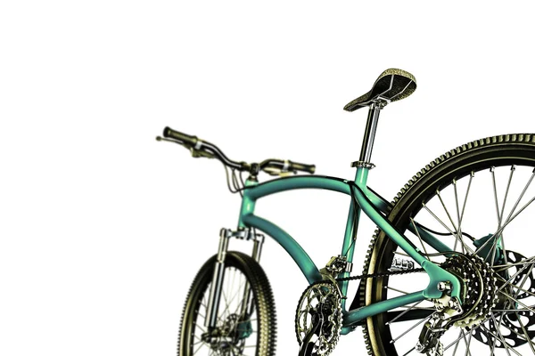 3D иллюстрация зеленого горного велосипеда на белом фоне — стоковое фото