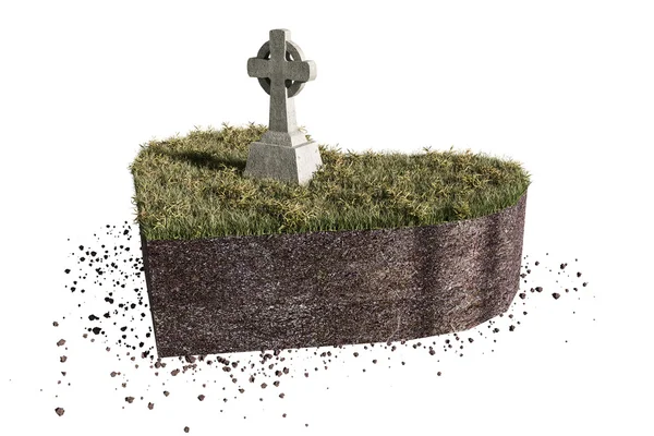 Illustration 3D d'un tombeau celtique sur un morceau de sol en forme de cœur isolé sur fond blanc — Photo