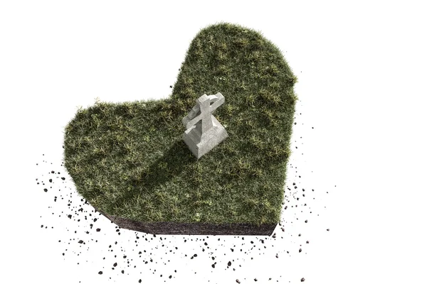 3d иллюстрация кельтской гробницы на кусочке почвы в форме сердца, изолированном на белом фоне — стоковое фото