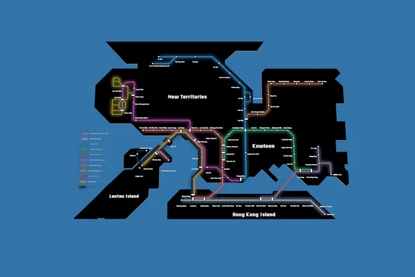 Ilustração 3d do mapa do metrô de Honk Kong isolado sobre fundo azul — Fotografia de Stock