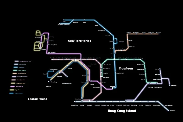 3d ilustración del mapa del metro de Honk Kong aislado sobre fondo negro — Foto de Stock