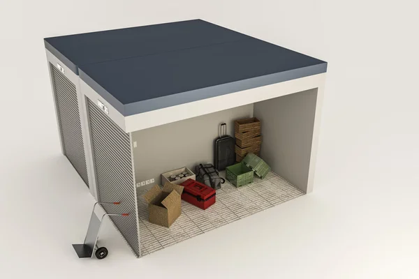 Illustrazione 3d di una sezione di self storage isolata su sfondo bianco — Foto Stock