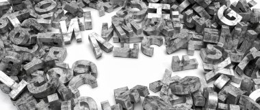 Beton harfler beyaz arka plan üzerinde izole 3D çizimi