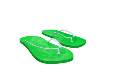 3D resimde yeşil flip flop izole üzerinde beyaz arka plan