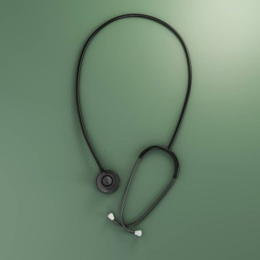 steteskop yeşil arka planda izole edildi. 3D illüstrasyon