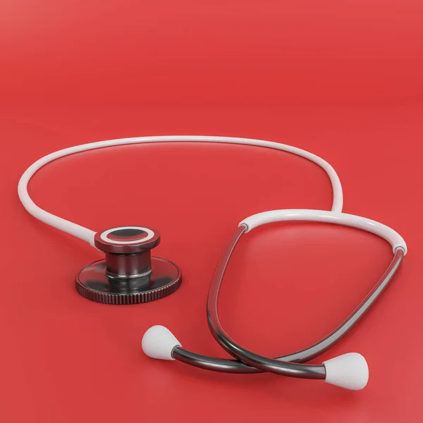 Biały Stetoskop Izolowany Czerwonym Tle Ilustracja — Zdjęcie stockowe