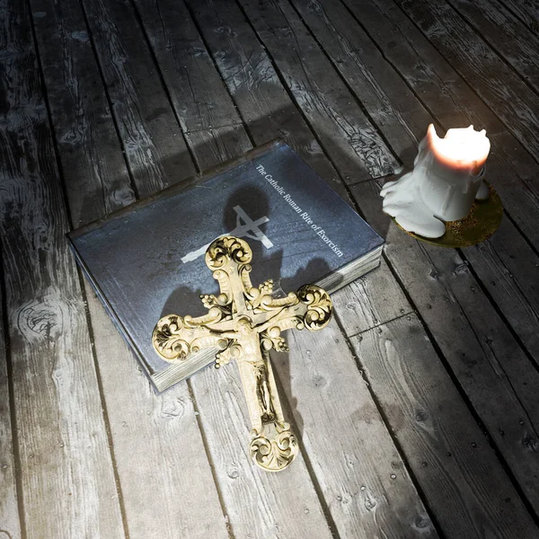 exorcism book with Jesus cross 3d illustration