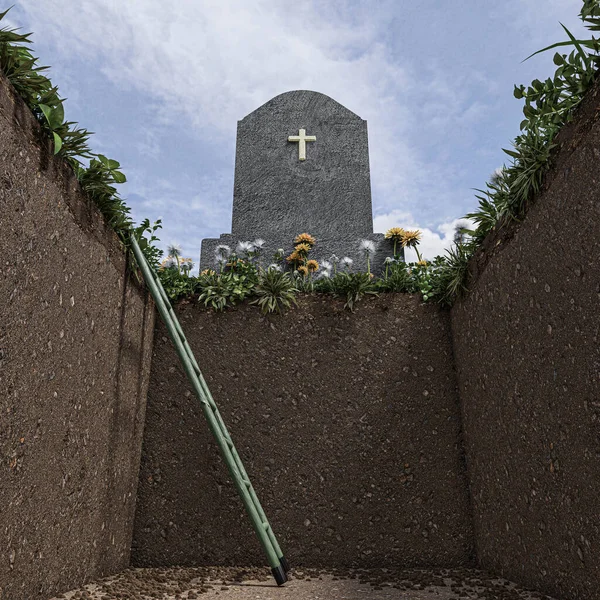 3d illustration of an empty grave in the cemetery