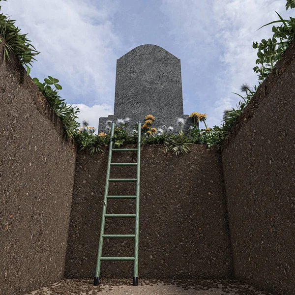 墓地の空の墓の3Dイラスト — ストック写真