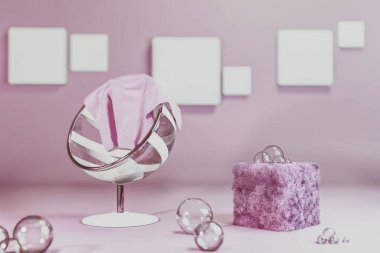 cam ve krom detaylı modern sandalye 3D illüstrasyon 