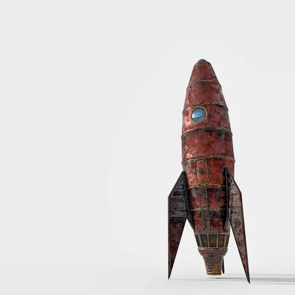 白色背景分离的空间火箭3D插图 — 图库照片