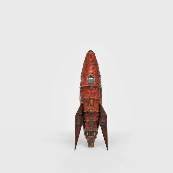 白色背景分离的空间火箭3D插图 — 图库照片