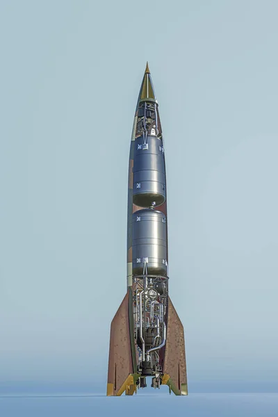 Cohete Espacial Aislado Sobre Fondo Azul Ilustración — Foto de Stock