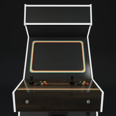 Siyah arkaplan 3d illüstrasyonunda izole edilmiş retro oyun oyun oyun oyun oyun dolabı