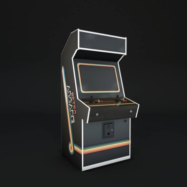 Siyah arkaplan 3d illüstrasyonunda izole edilmiş retro oyun oyun oyun oyun oyun dolabı 