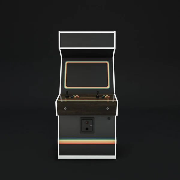 基于黑色背景图3D的复古游戏街机柜 — 图库照片
