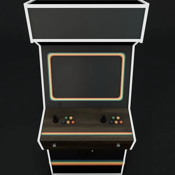 黒の背景の3Dイラストで隔離されたレトロゲームアーケードキャビネット — ストック写真