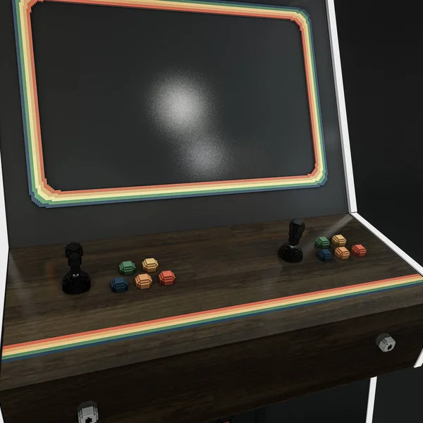 Retro Spel Arcade Kast Geïsoleerd Zwarte Achtergrond Illustratie — Stockfoto