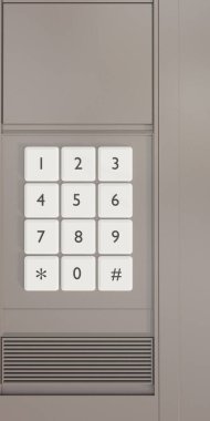 Büyük beyaz klavyeli modern bir dahili telefonun 3D çizimi 