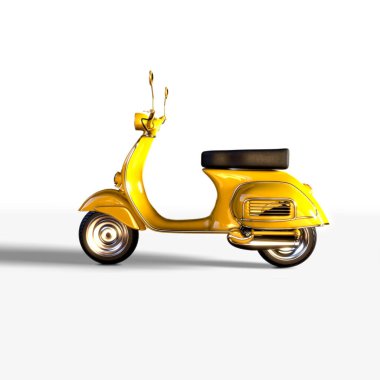 Beyaz arkaplanda izole edilmiş klasik scooter 3d illüstrasyon 