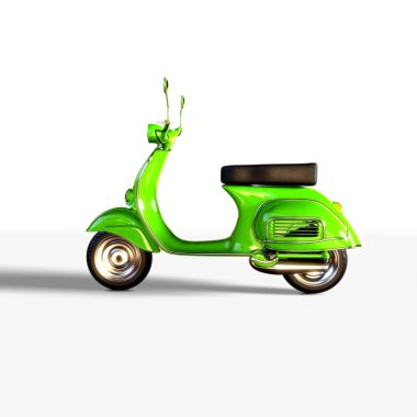 Beyaz arkaplanda izole edilmiş klasik scooter 3d illüstrasyon 