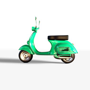 Beyaz arkaplanda izole edilmiş klasik scooter 3d illüstrasyon 