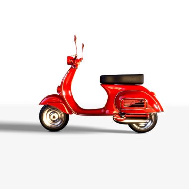 Beyaz arkaplanda izole edilmiş klasik scooter 3d illüstrasyon 