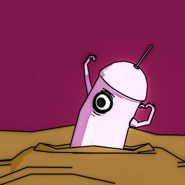 Розовый Инопланетянин Небольшом Кратере Иллюстрация — стоковое фото