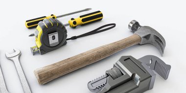 Beyaz arkaplanda izole edilmiş araçlar 3d illüstrasyon 