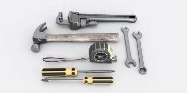 Beyaz arkaplanda izole edilmiş araçlar 3d illüstrasyon